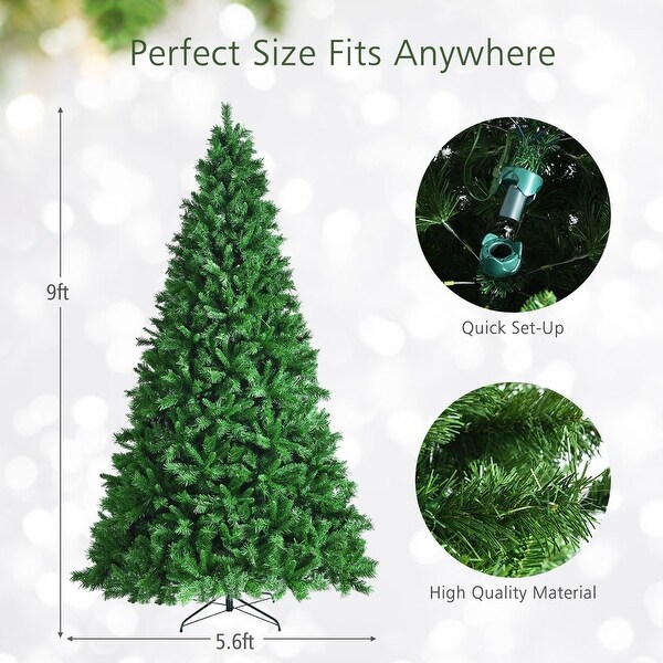 Gymax 6/7/9 FT PreLit Artificial Christmas Tree Hinged Xmas Tree w/ 8