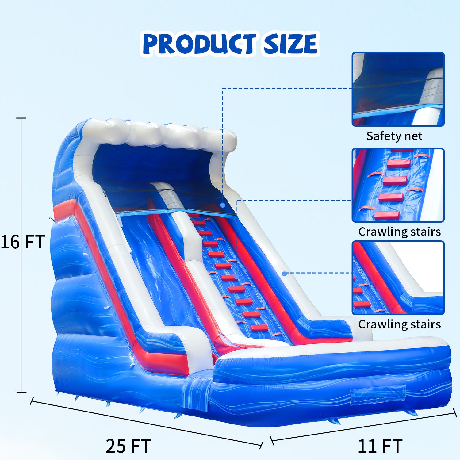 GOOSH 11' W x 25' D Inflatable Water Slide with Air Blower