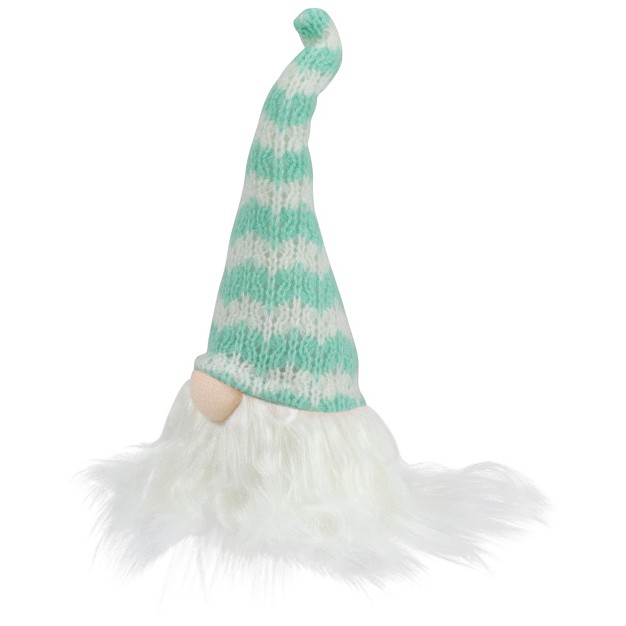 Aqua Blue And White Striped Hat Spring Gnome