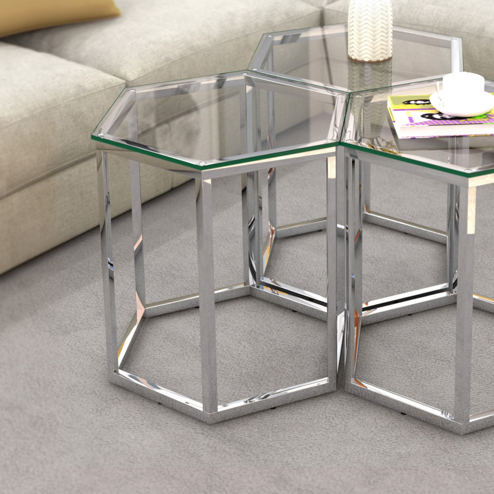 Contemporary Metal and Glass Accent Table Set   Contemporary   Side Tables And End Tables   by WHI  Houzz