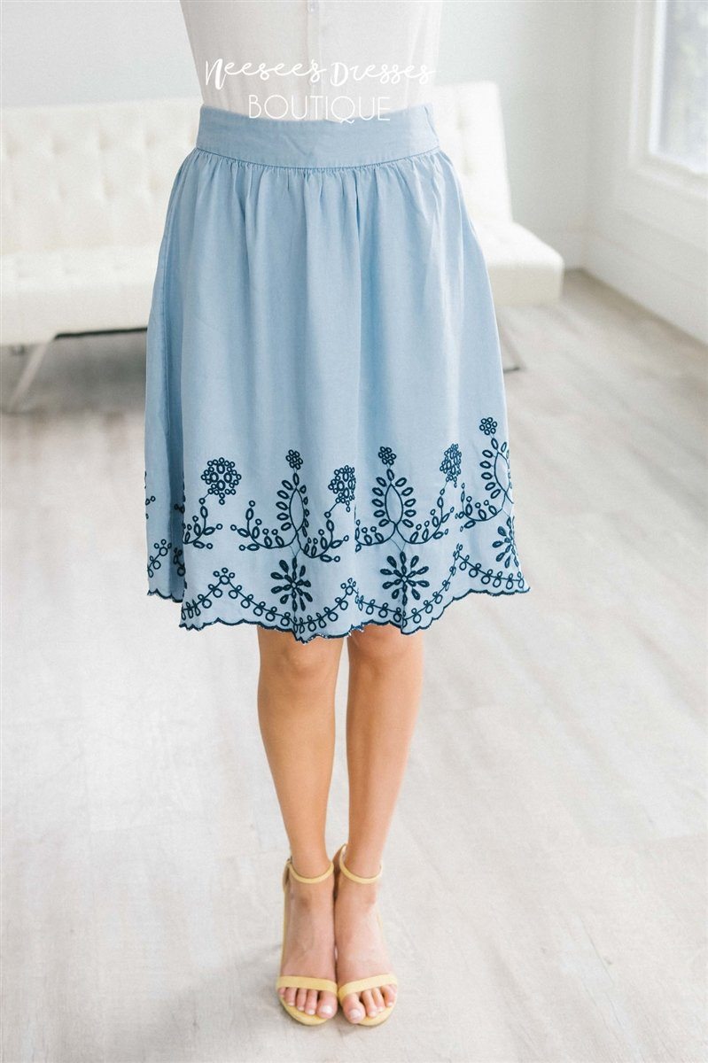 Embroidered Detailed Chambray Skirt