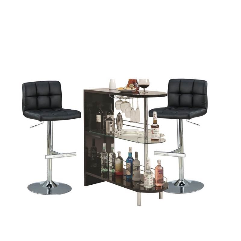 3 Piece Pub Set with Pub Table and (Set of 2) Bar Stools in Black