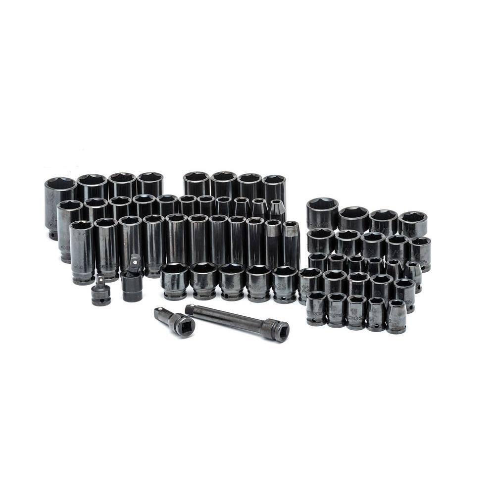 Husky 12 in. Drive SAEMetric Impact Socket Set with Impact Adapters (70-Piece) H70IMPSADPT