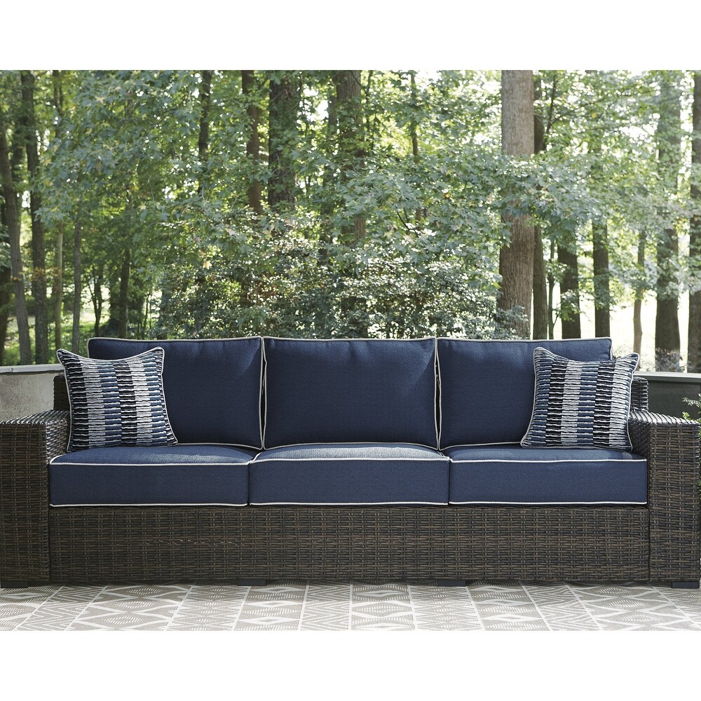 Signature Design by Ashley Grasson Lane Brown/Blue 3 Piece Outdoor Sofa and Loveseat with Coffee Table   97.13\