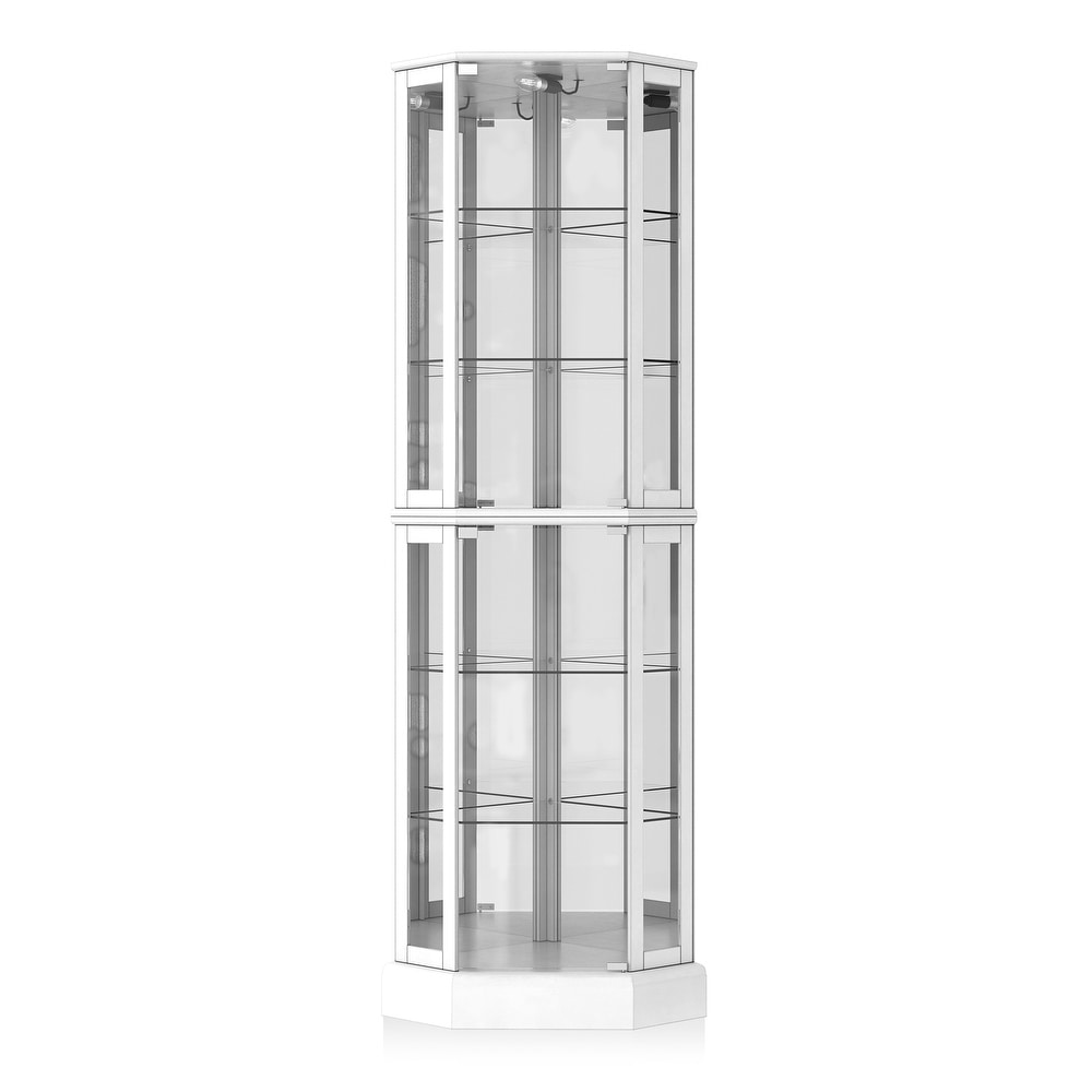 BELLEZE Lighted Curio Cabinet w/Glass Doors   Shelves  Ashfield(White)   White