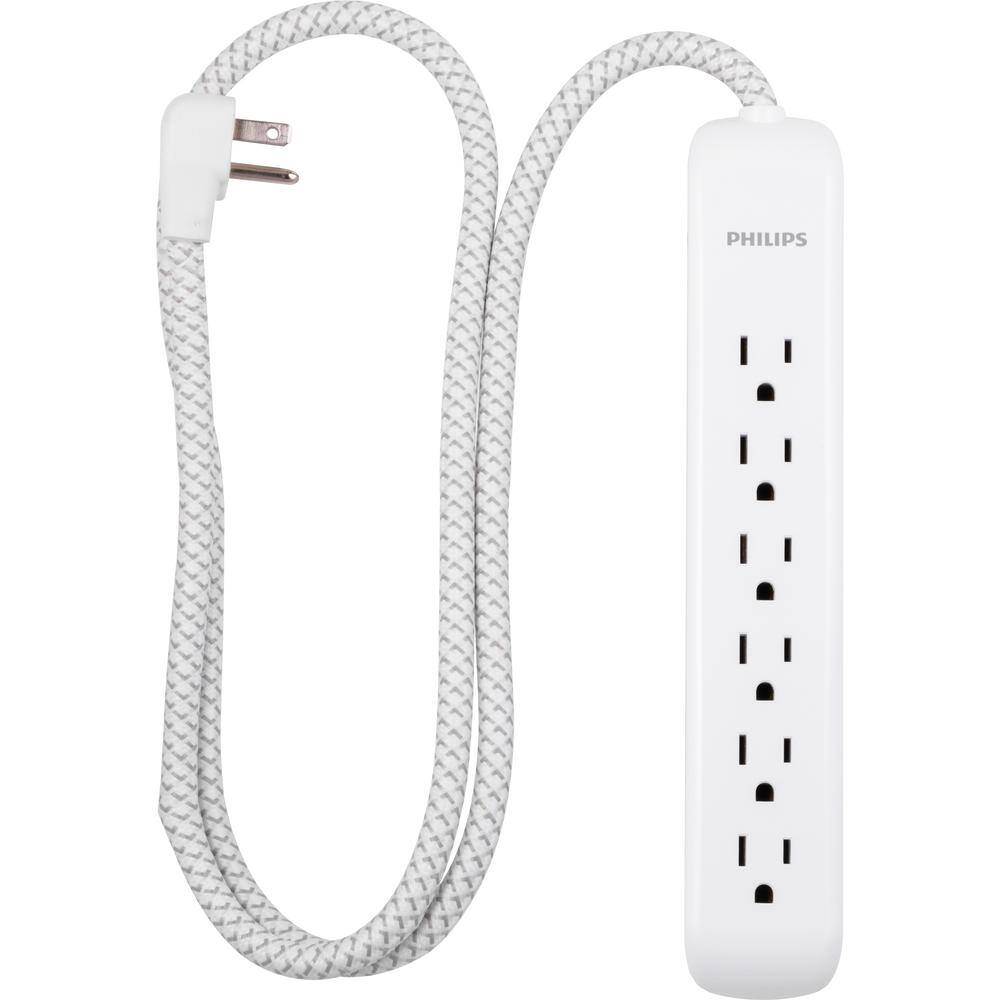 Philips 4 ft. 163 6-Outlet 720J Surge Protector Power Strip Extension Cord White SPC3064WE37