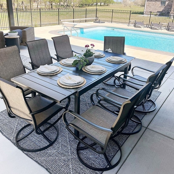 MAISON ARTS 7/9Piece Patio Dining Furniture Set with Dining Swivel Chairs and 1 Expandable Outdoor Dining Rectangle Table