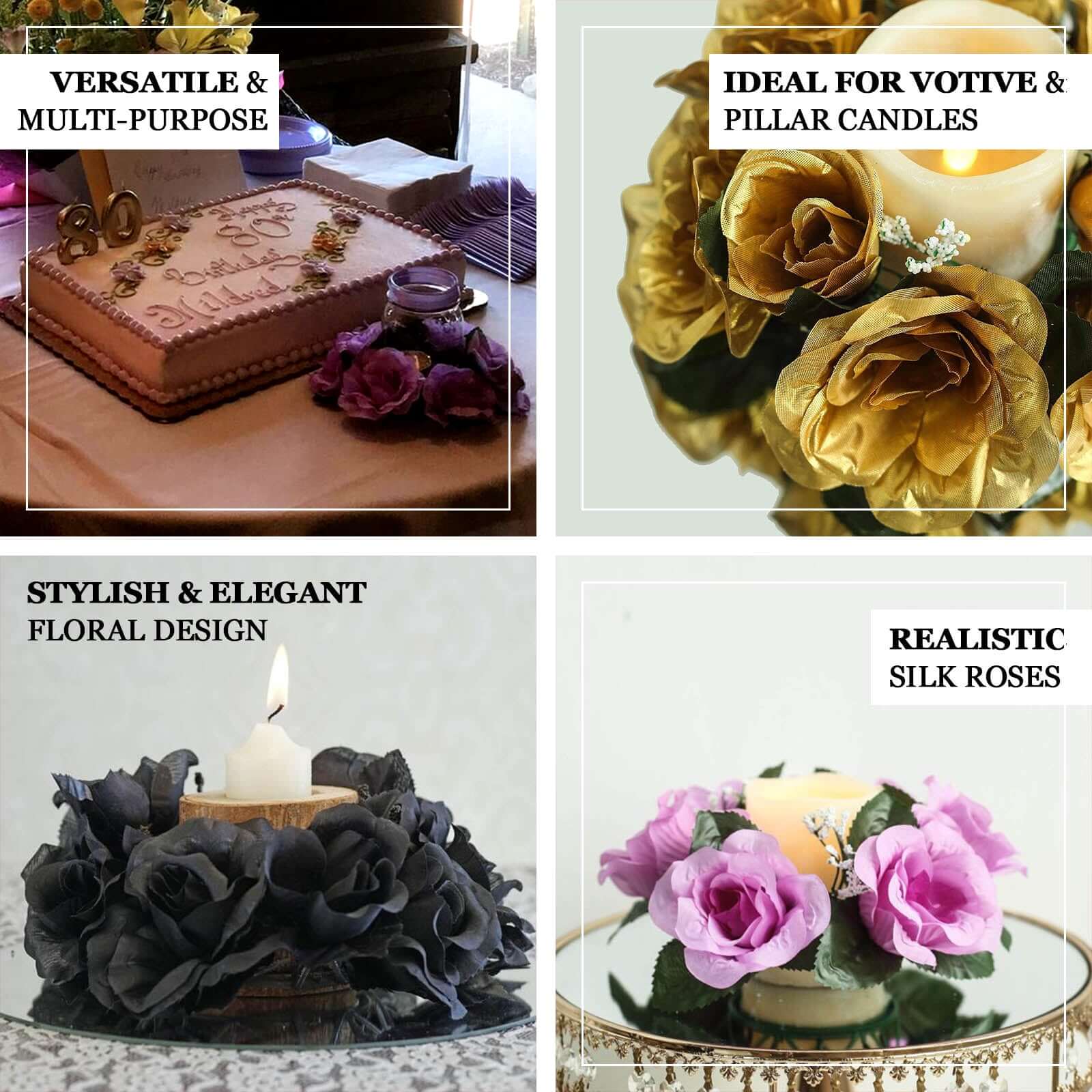 4 Pack Dusty Rose Artificial Silk Rose Flower Candle Ring Wreaths 3