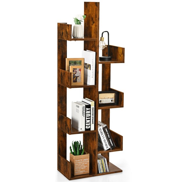 Tangkula 8 tier Modern Bookshelf Anti fall Tree Bookcase Storage Rack Suitable For Home amp Office Brown white black