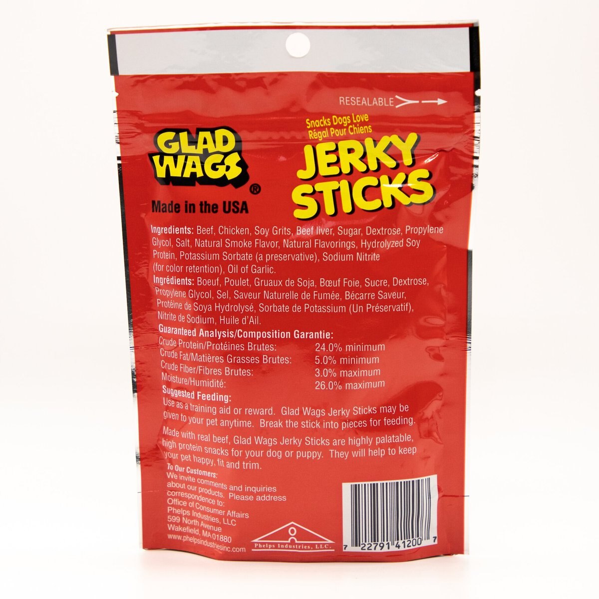 Glad Wags Jerky Sticks Beef Flavor Dog Treats， 2.8-oz bag