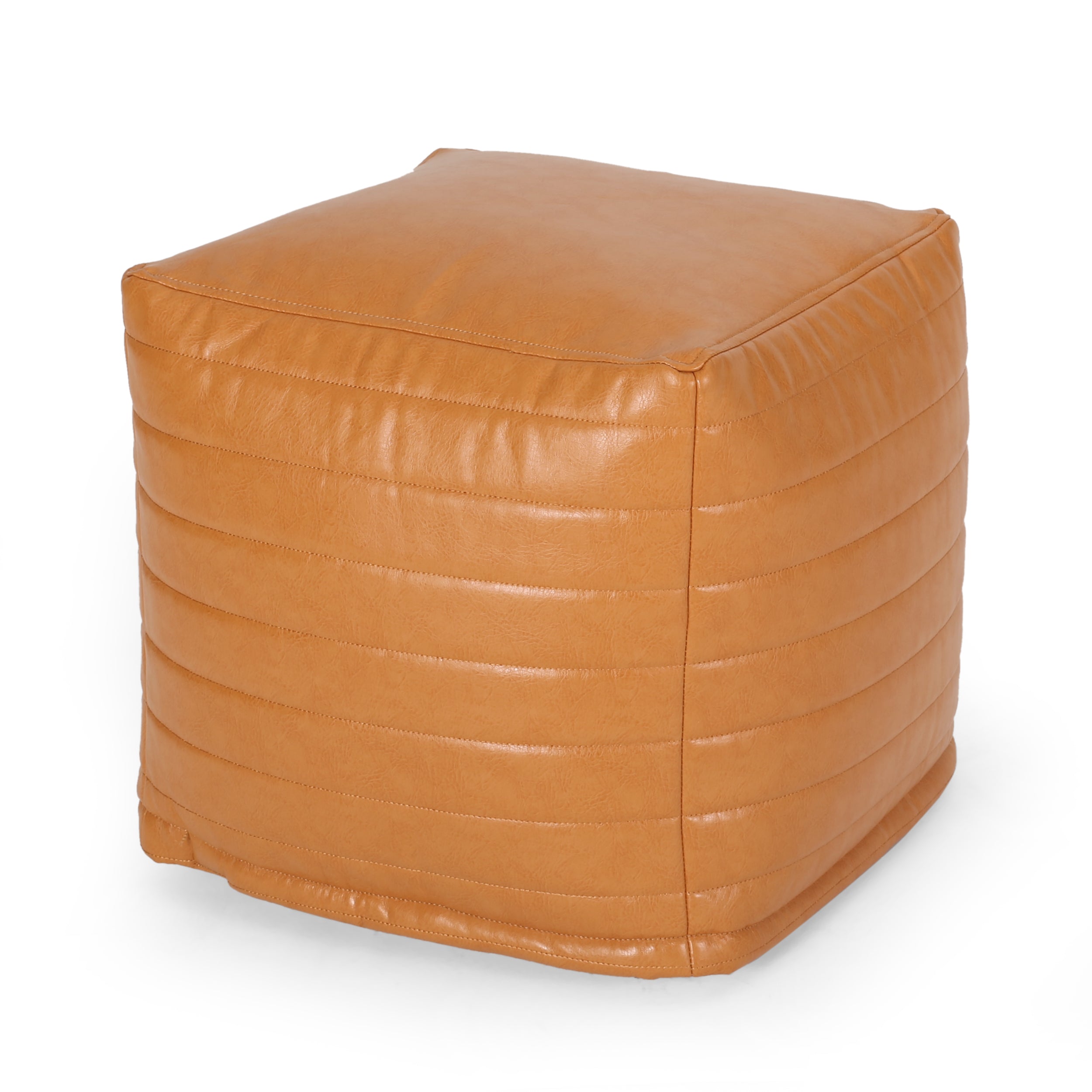 Conrail Contemporary Faux Leather Channel Stitch Pouf