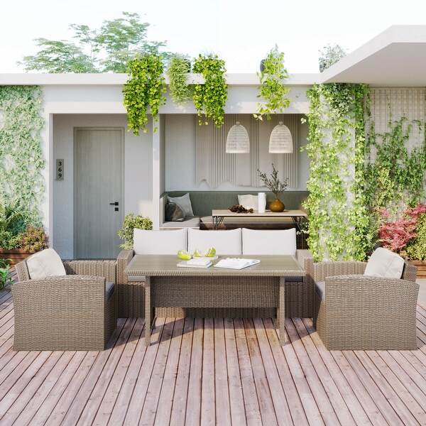 4-Pieces Outdoor Patio Garden Conversation Furniture Set for 5， PE Wicker Sectional Cushion Sofa Set for Any Outdoor or Places - Overstock - 37476168