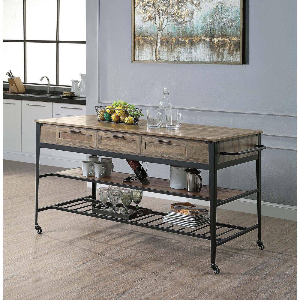 Whatseaso 64 in. L x 29 in. W x 33 in. H Kitchen Island in Rustic Oak  Black Finish SEP-110513149