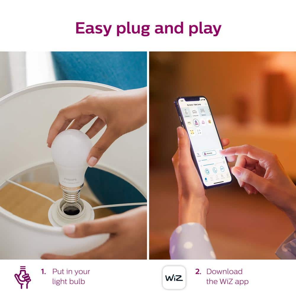 Philips 100-Watt Equivalent A21 LED Smart Wi-Fi Light Bulb Soft White (2700K) powered by WiZ with Bluetooth (2-Pack) 562371