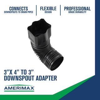 Amerimax Home Products FLEX Drain 3 in. x 4 in. x 4 in. Black Copolymer Downspout Adapter ADP53102