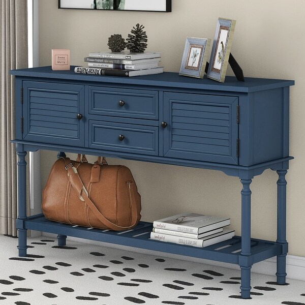 Wooden Console Table with Drawers，Cabinets and Shelf for Entryway