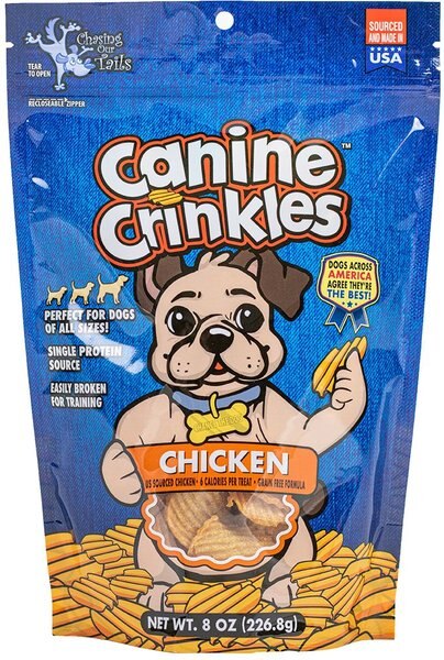 Chasing Our Tails Canine Crinkles Chicken Dehydrated Dog Treats， 8-oz bag