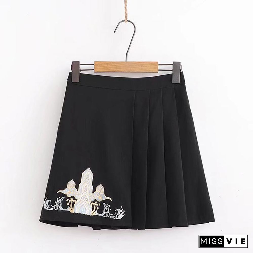 Vintage Dragon Embroidery Hoodie Skirt Set