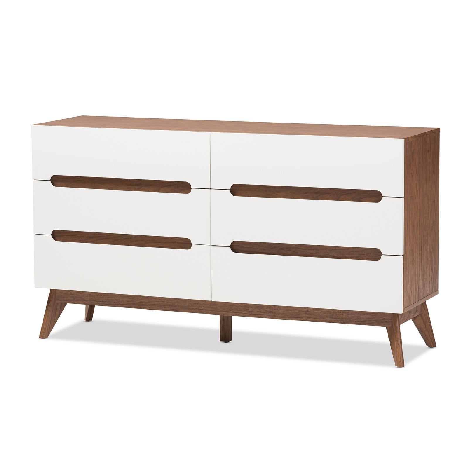 Baxton Studio Calypso White and Walnut Wood 6-Drawer Storage Dresser