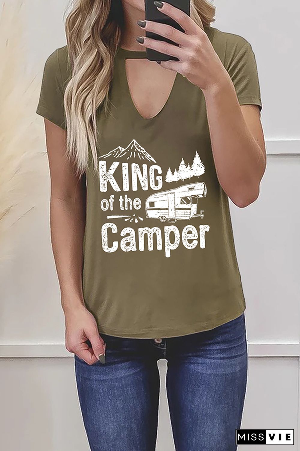 King Of The Camper Graphic Tees for Women Wholesale Short Sleeve T shirts Top