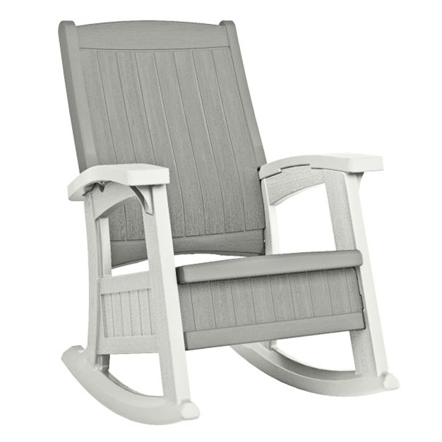 Suncast Outdoor Lightweight Portable Rocking Chair With 7 Gallon In seat Storage Porch Patio Deck Furniture 375 Pound Capacity Dove Gray 4 Pack