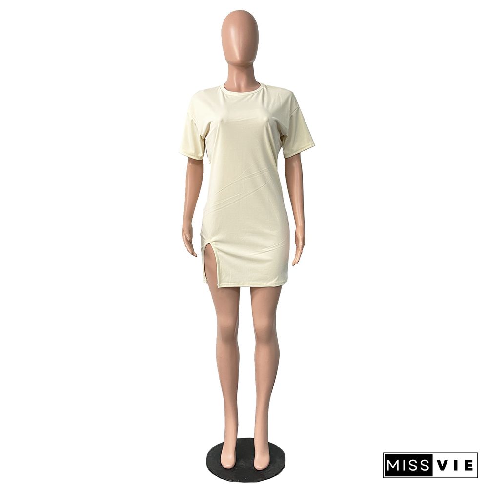 Loose O Neck Short Sleeve Basic T Shirt Casual Dress