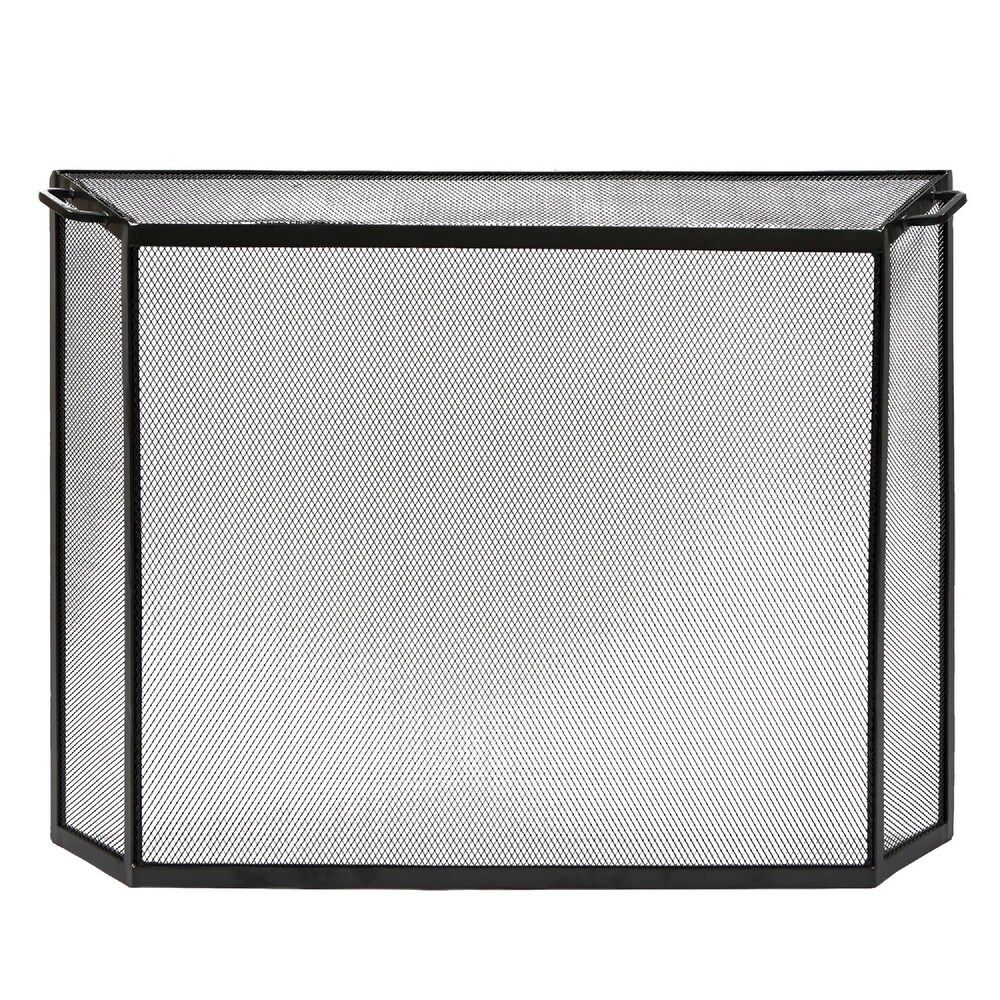 Minuteman International Large Contemporary Spark Guard Screen w/2 Handles  33 Inch Tall  Graphite Finish