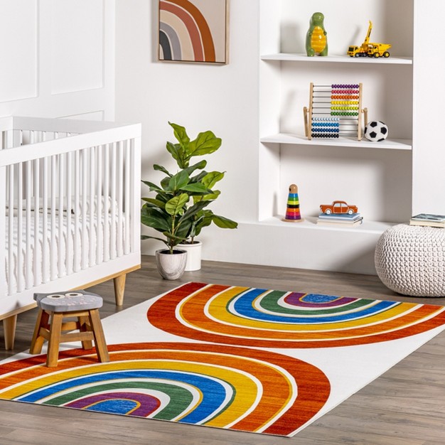 Nuloom Classic Double Rainbow Machine Washable Kids Area Rug