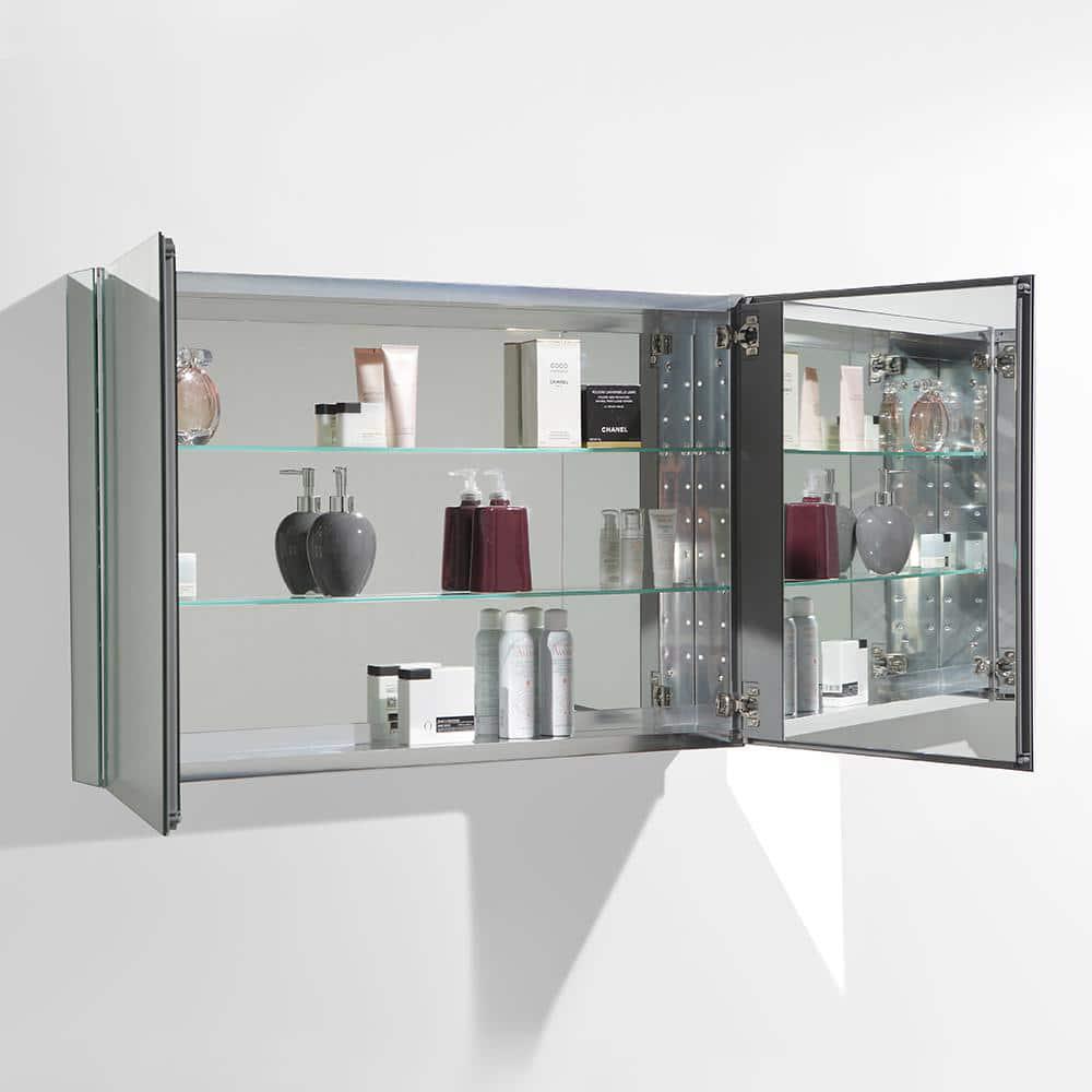 Fresca 40 in W x 26 in H x 5 in D Framed Recessed or SurfaceMount Bathroom Medicine Cabinet