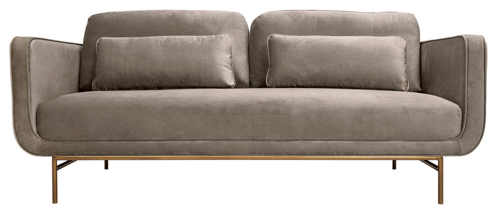 Lilou 77 quotFossil Gray Velvet Sofa with Antique Brass Metal Legs   Modern   Sofas   by Armen Living  Houzz