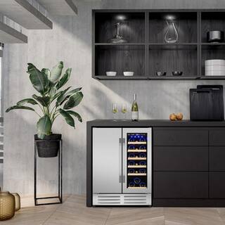 Velivi 24 in.Dual Zone 20-Wine Bottles and 88-Can Built-In and Freestanding with French Door Beverage Cooler in Stainless Steel KMYL120-2HD