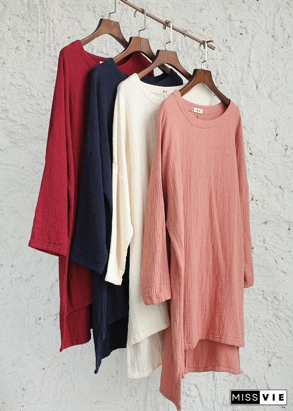 DIY Pink Low High Design U Neck Shirt Tops Spring