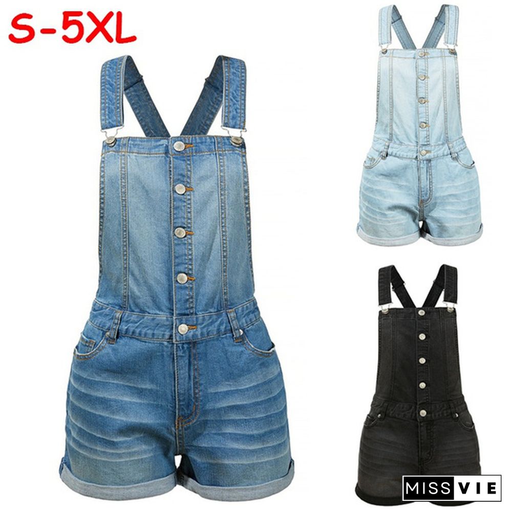 Ladies Fashion Jean Jumpsuits Shorts Romper Overalls Jeans Shorts Plus Size S-5XL