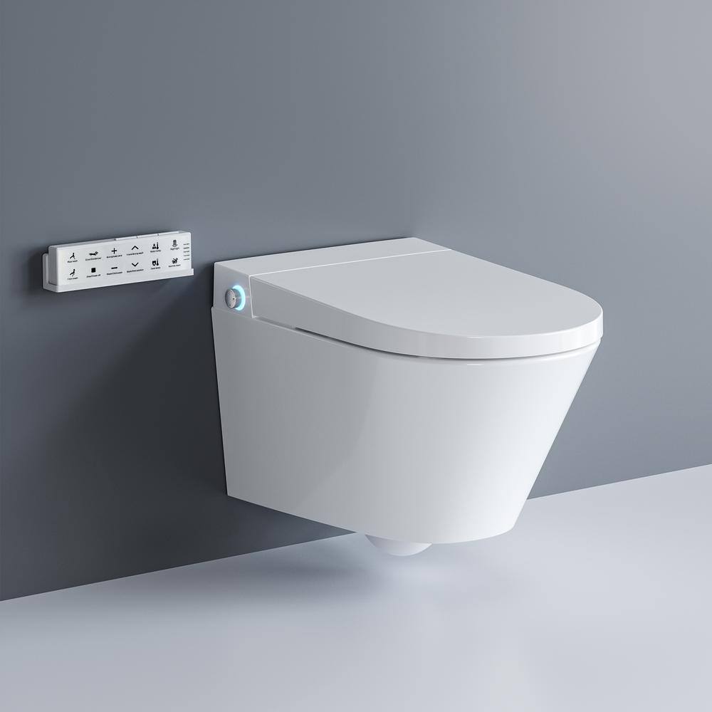 HOROW Wall Hung Elongated Smart Toilet Bidet in White with Auto Open Auto Close Heated Seat and Remote No Tank No Bracket G10