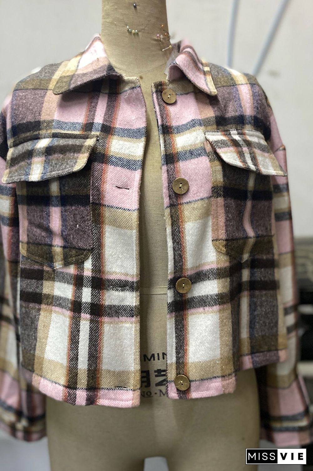 Pink Plaid Button UP Short Jacket