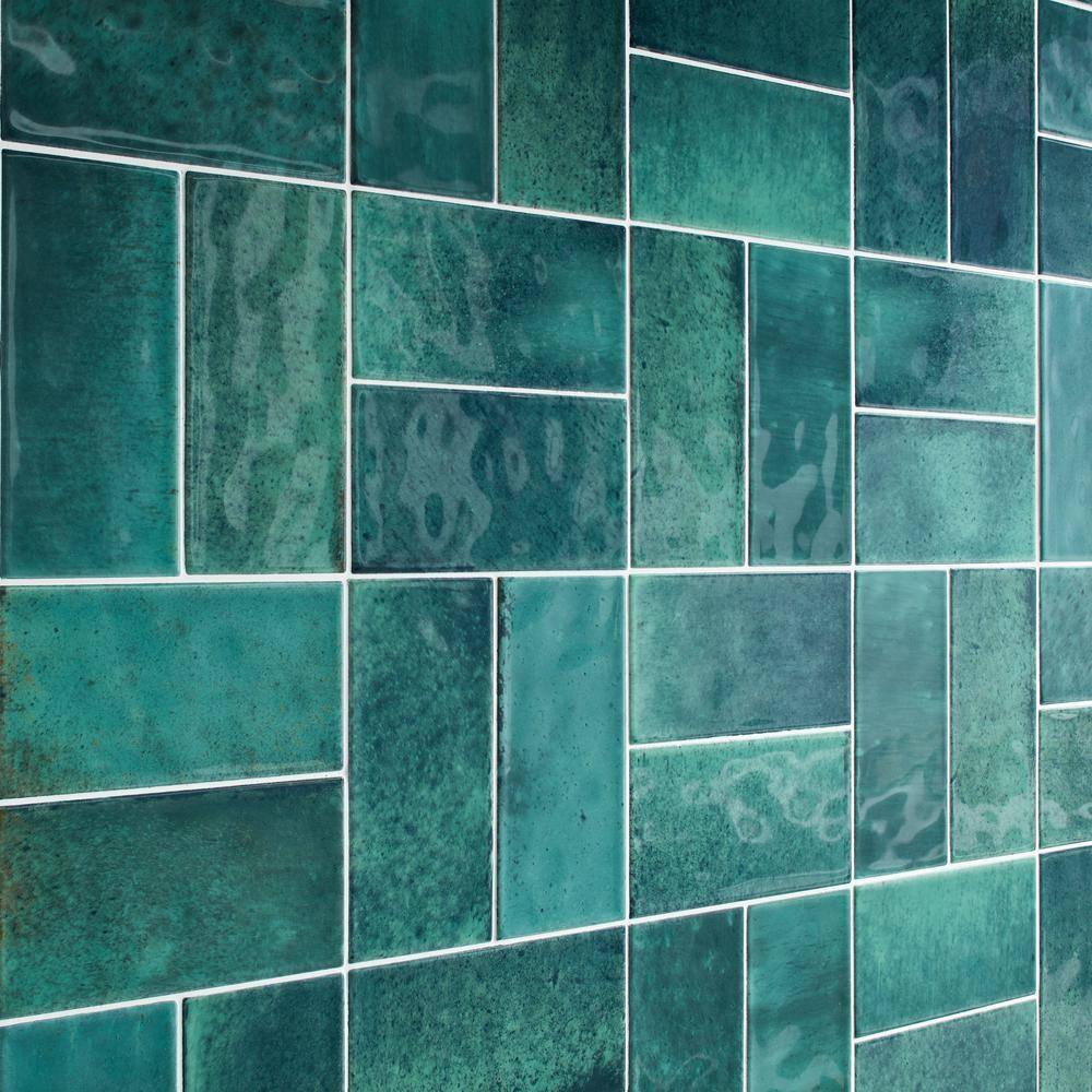 Daltile LuxeCraft Arteko 3 in. x 6 in. Glazed Ceramic Handmade Green Subway Tile (12.5 sq. ft.case) AK0336MODHD1P2