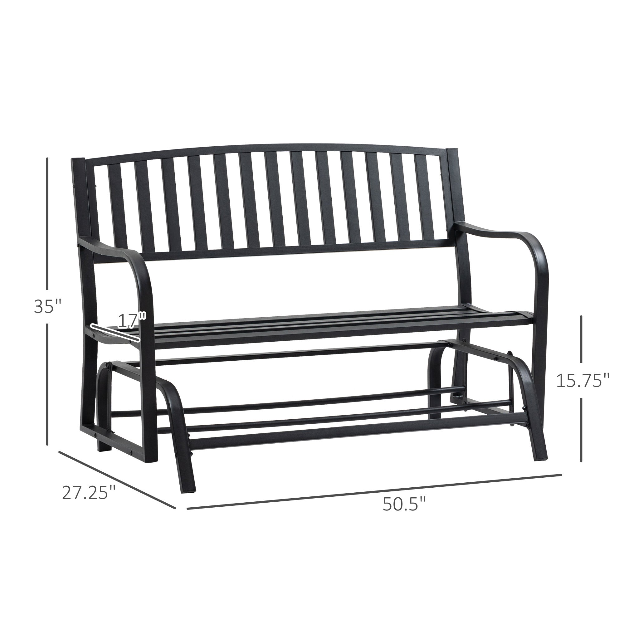 Outsunny Bench Glider Gliding Chair Outdoor Patio Garden Furniture Deck Loveseat, Black