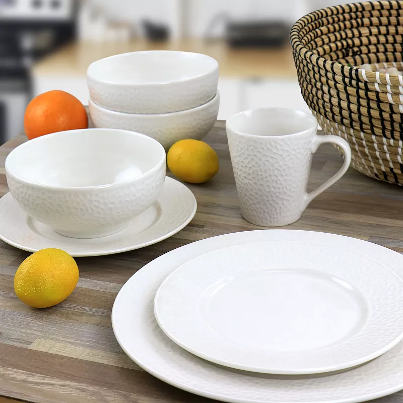 Elama Jasmine 16 Piece Porcelain Dinnerware Set in White