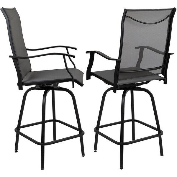 All Weather Outdoor Grey with Black Galvanized Steel Swivel Bar Stools