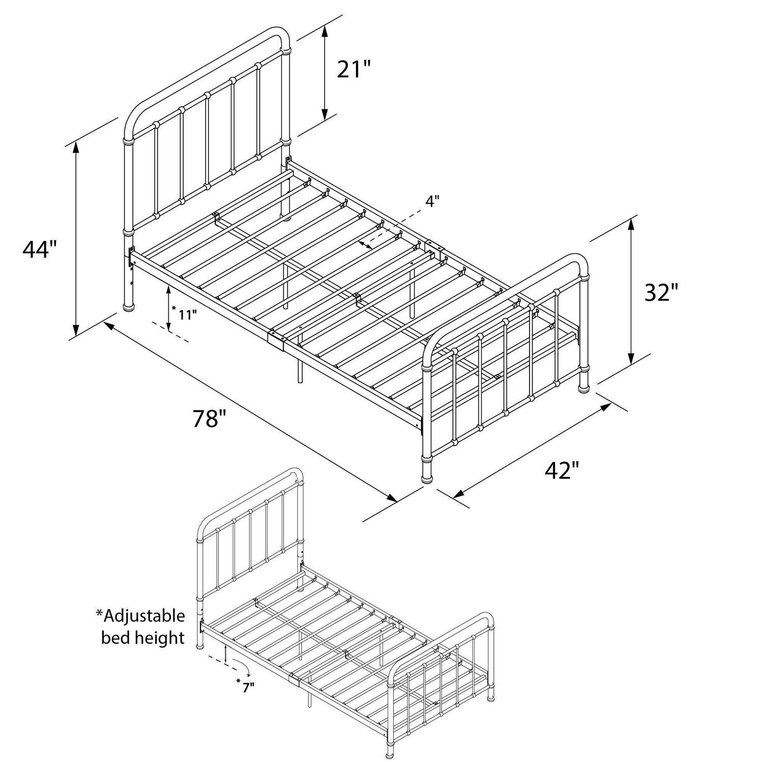 Woven Paths Brooklyn Iron Metal Platform Bed， Twin， White