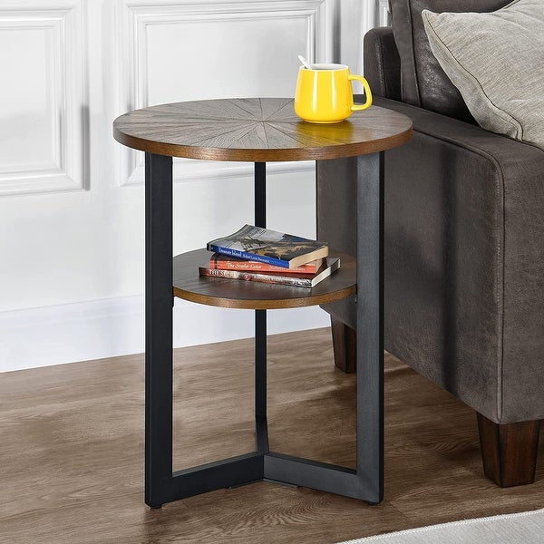 End Table Solid Wood 2-Tier Circle Side Table Nightstand - 19'3