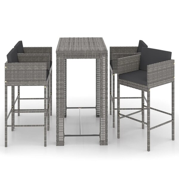 vidaXL Patio Bar Set 5 Piece with Cushions Poly Rattan Seating Multi Colors