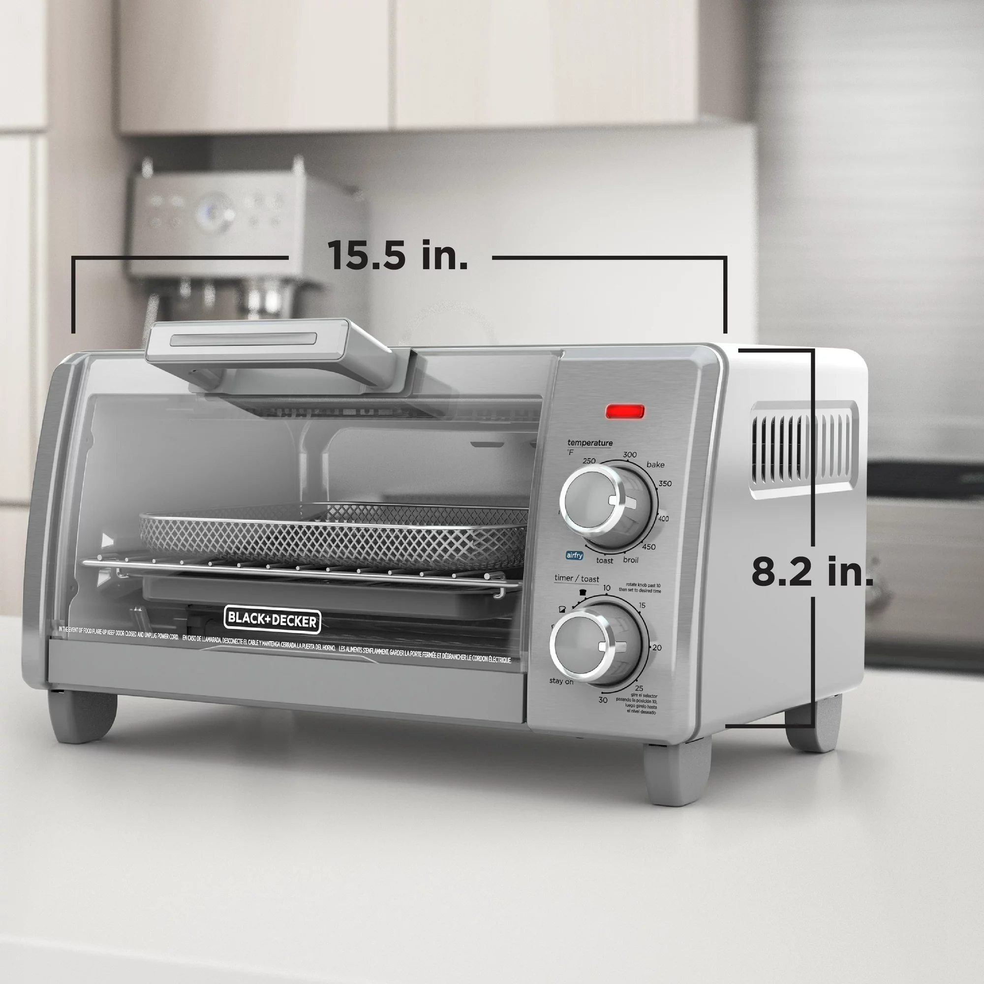 BLACK+DECKER Crisp ‘N Bake Air Fry 4-Slice Toaster Oven， Silver and Black， TO1787SS