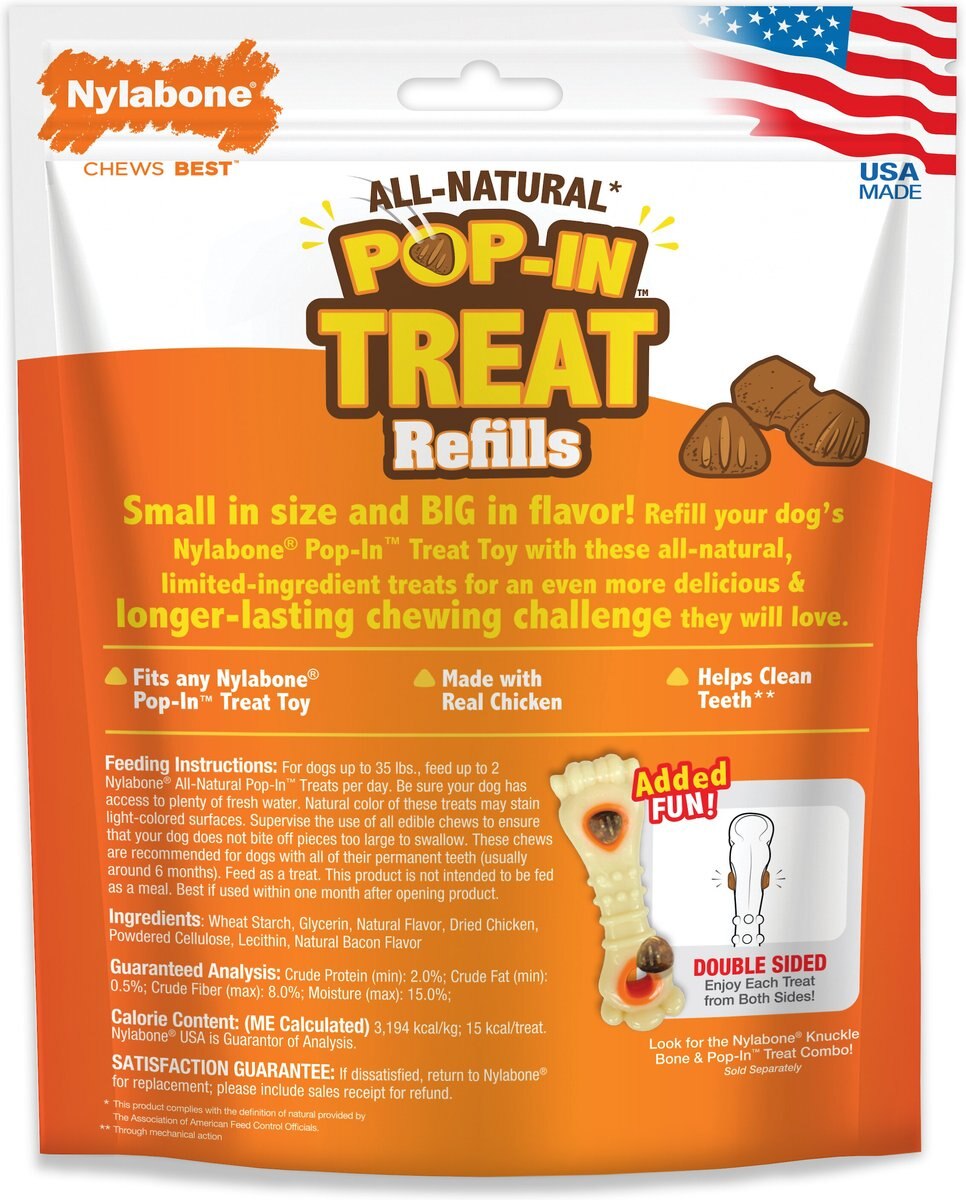 Nylabone Pop-In Dog Treat Refills Chicken Flavor Dog Treat Toy Combo， Medium， 30 count