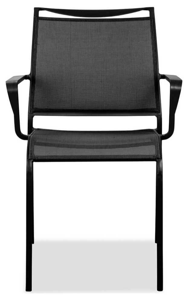 Aloha Dining Armchair Gray Aluminium Frame  Gray Textilene Sling Seat  ampBack  S   Transitional   Outdoor Dining Chairs   by Skyline Decor  Houzz