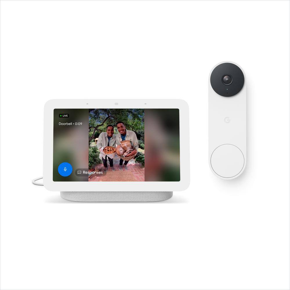 Google Nest Doorbell (Wired 2nd Gen) Smart Video Doorbell Camera Snow and Nest Hub 2nd Gen 7 in. Smart Home Display Chalk GA05180-US