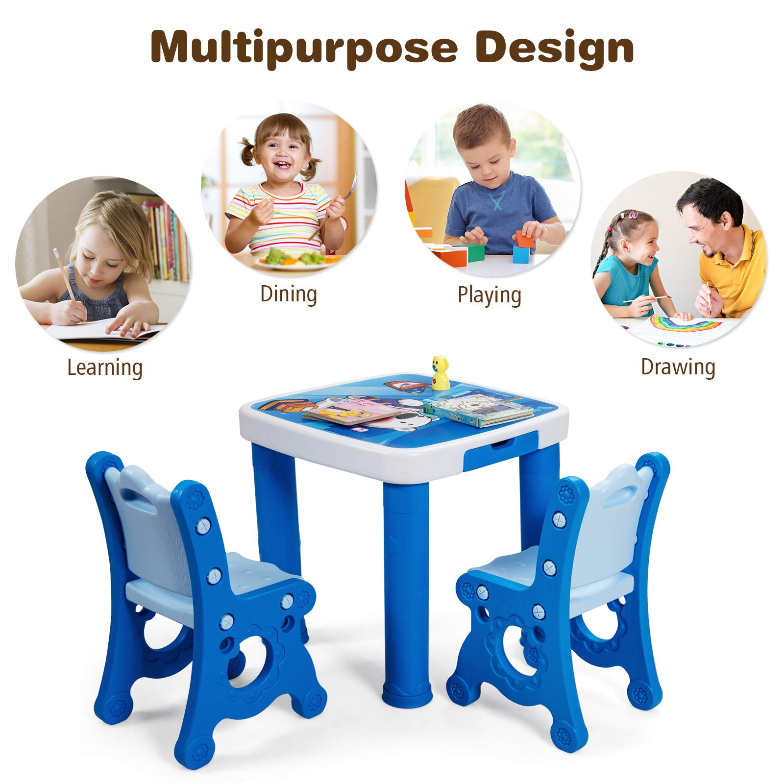 Costzon Kids Table and Chair Set, 3-Piece Toddler Activity Table and Chairs with Storage Drawer