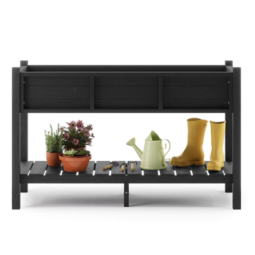 LUE BONA 48in.x18in.x30in.Raised Planter Boxes， Elevated Plastic Garden Bed Stand for Backyard， Patio， Balcony-Black DPTHD230022-7