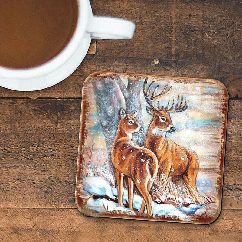 Deer's Wooden Cork Coasters Gift Set of 4 by Nature Wonders