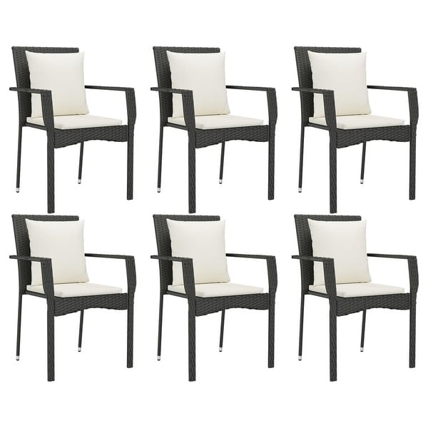 vidaXL 3 Piece Patio Dining Set with Cushions Black Poly Rattan